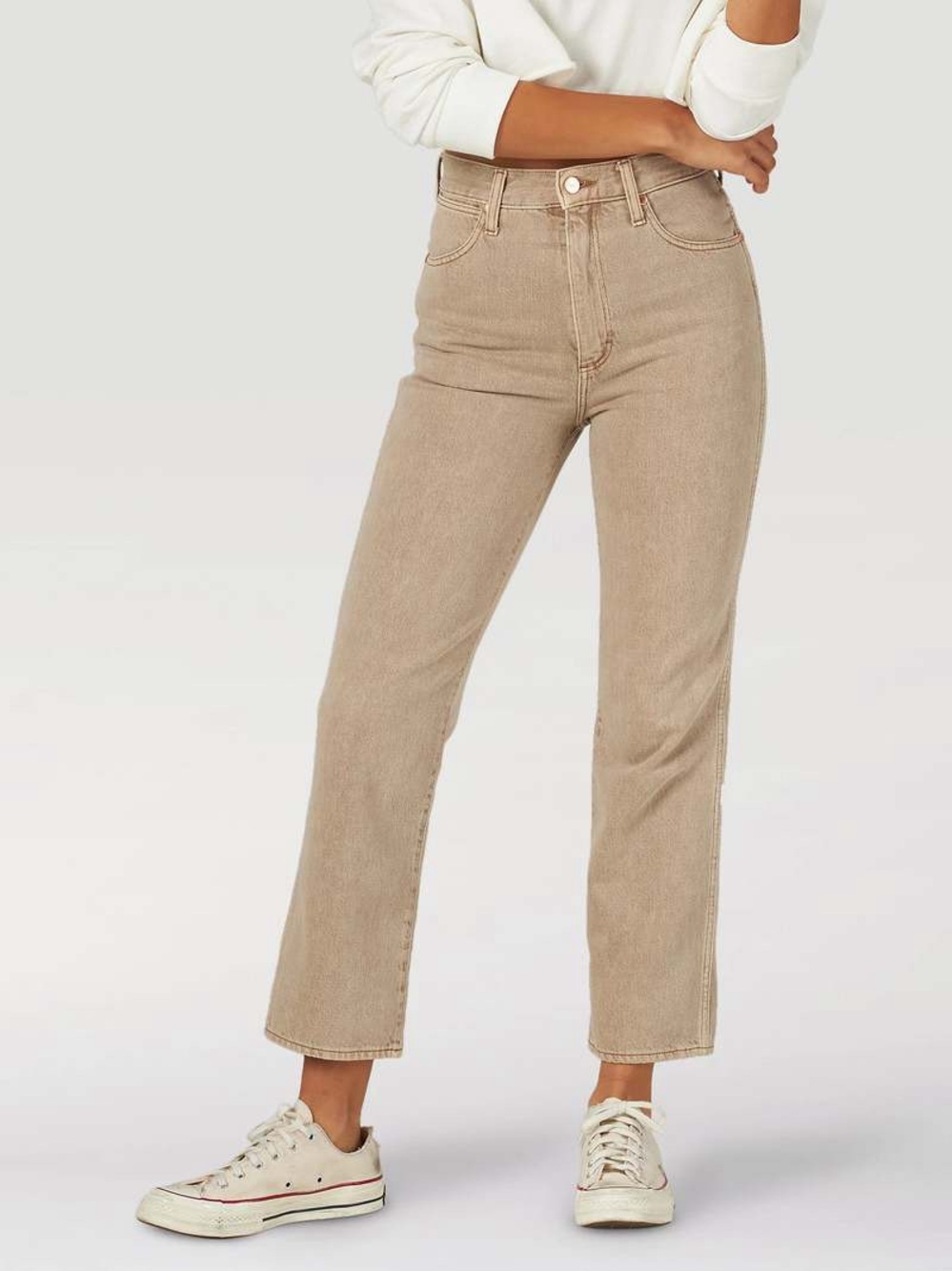 Wrangler High Rise Straight Jeans in Light Khaki
